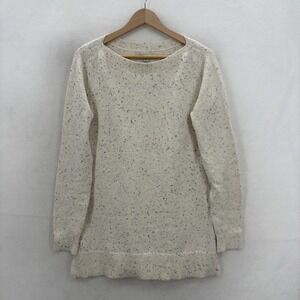 LOFT Sweater Womens Medium White Speckled Crew Neck Long Sleeve Knit Pullover
